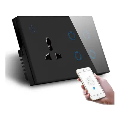 (Black) UK Standard Combination Switch Touch Glass Panel Smart WIFI 4gang Light Switch and Wall 