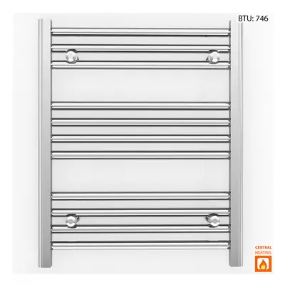 (600 x 600mm (BTU: 746), Straight Chrome Valves) 600mm Wide Chrome Towel Rail Radiator With Valv