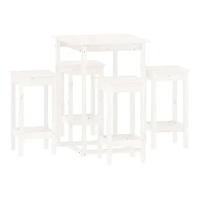 (White) vidaXL Solid Wood Pine Bar Set Piece Wooden Bistro Bar Stool Multi Colours