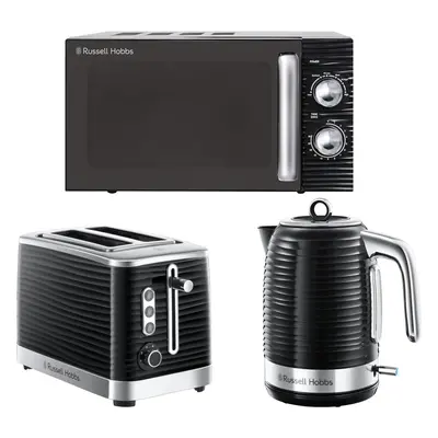 Russell Hobbs Inspire Black Jug Kettle Slice Toaster & Microwave Set