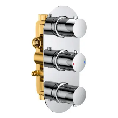 Modern Chrome Round 2-Way 3-Dial Concealed Thermostatic Shower Mixer Valve