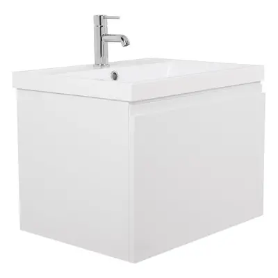 NRG White 600mm Bathroom Wall Hung Vanity Sink Unit Drawer Furniture with Free Mirror