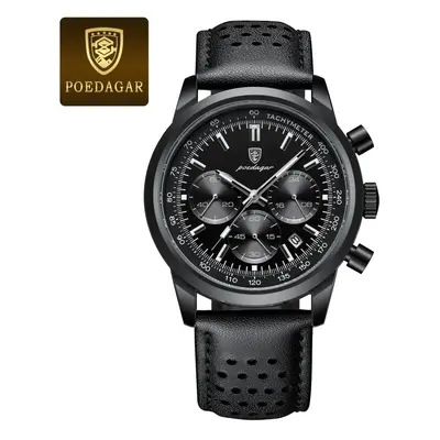 (Black Black) Mens Quartz Watch Waterproof Chronograph Luminous