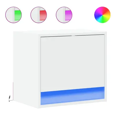 (white, pcs) vidaXL Wall-mounted Bedside Cabinets with LED Lights Bed Table Side Table