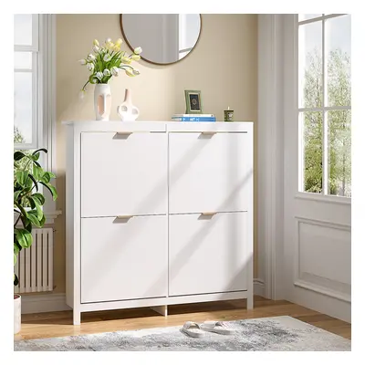 Flip Down Wood Shoe Cabinet in White