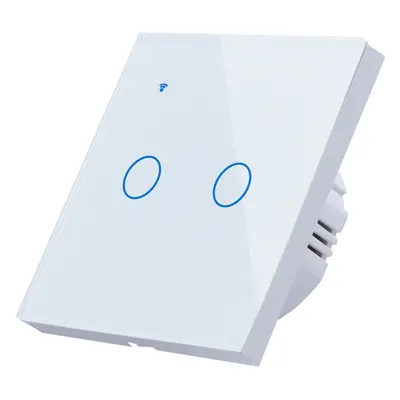 (White) WiFi Wireless 2Gang Way Smart Wall Touch Switch AC 100V/220V Wireless Wall Light Switch 