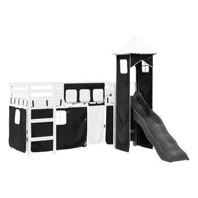 (white and black, x cm) vidaXL Kids' Loft Bed with Tower Children Bed Frame Bunk Bed Solid Wood 