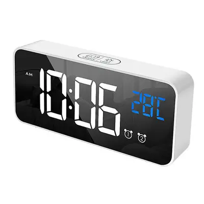 (White) Voice Control Alarm Clock Digital Snooze Mirror Timer LED Display Home Decoration Clocks