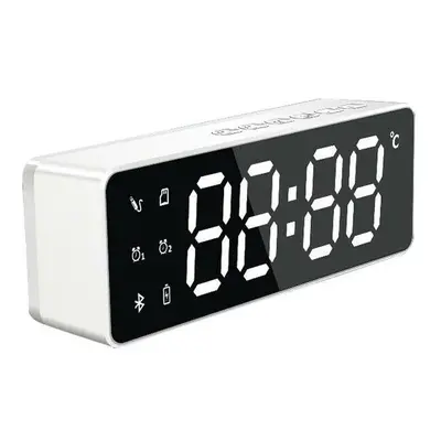 (White) Wireless Bluetooth Speaker Bass Subwoofer FM Radio TF Card Dual Alarm Clock 10W LED Mirr