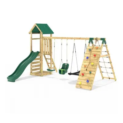 (Sanford) Rebo Challenge Wooden Climbing Frame with Swings, Slide and Up & Over Climbing Wall