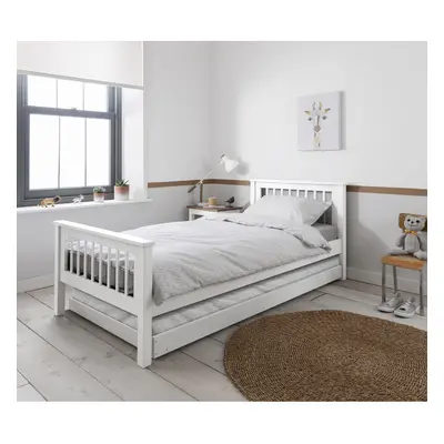 (White, Hampshire Single Bed Frame with Matheus Pull-Out Trundle) Hampshire Single Bed Frame wit