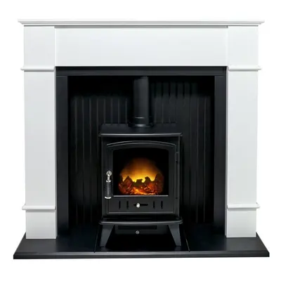 Adam Oxford Stove Suite in Pure White with Aviemore Electric Stove in Black, Inch