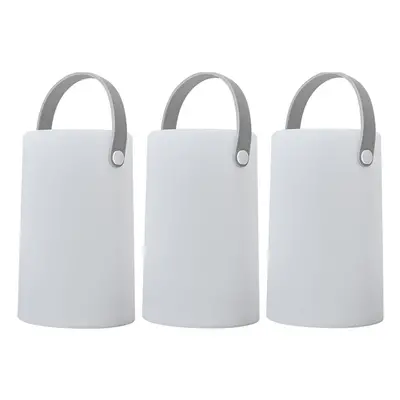 Set of Contemporary IP44 Rated Outdoor Garden White Cylinder Lantern Table Lamps with an Integra