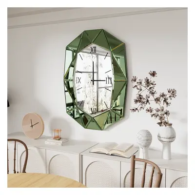 (Green) Irregular Beveled Diamond Wall MirrorHanging Clock