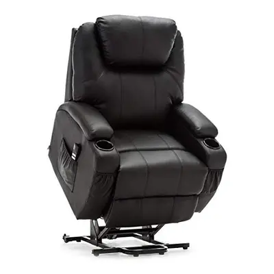 (Black) Cinemo Elecrtic Dual Rise Recliner Leather Massage Heated Armchair Lounge Chair