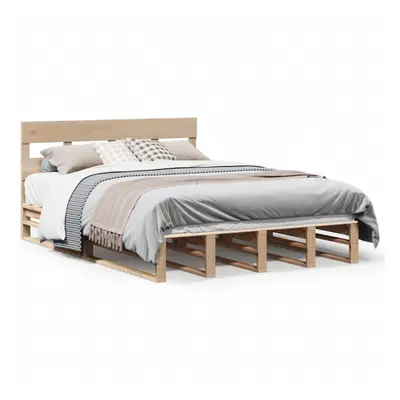 (natural, x cm) vidaXL Bed Frame with Headboard Mattress Foundation Bed Base Solid Wood Pine