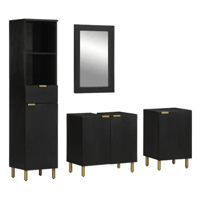 vidaXL Bathroom Furniture Set Piece Cupboard Cabinet Black Engineered Wood