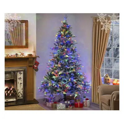 (150cm (5ft)) Snow Covered Christmas Tree Luxury Lapland Fir - PRELIT MULTICOLOUR