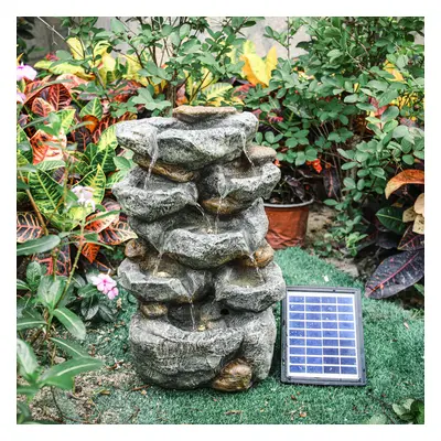 (Solar Rock Pool 31*24*49cm) 220v Garden Patio Water Feature Cascading Water Fountain w Pump