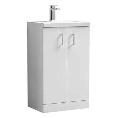 Compact Floor Standing Door Vanity Basin Unit with Ceramic Basin - 500mm - Gloss White