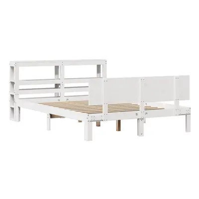 vidaXL Bed Frame with Headboard Bed Base White 120x200 cm Solid Wood Pine