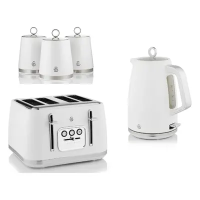 Swan Serenity White Kettle Slice Toaster & Set of Canisters Set