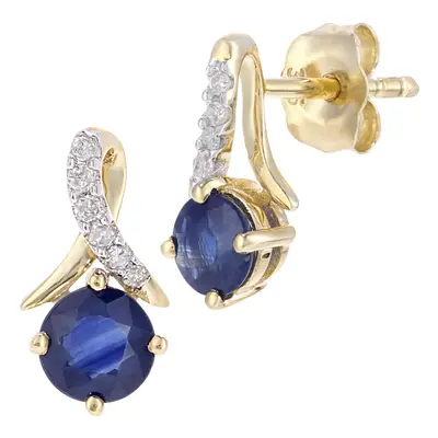 Jewelco London 9ct Yellow Gold Round 5pts Diamond Round 0.59ct Sapphire Kiss Crossover Stud Earr