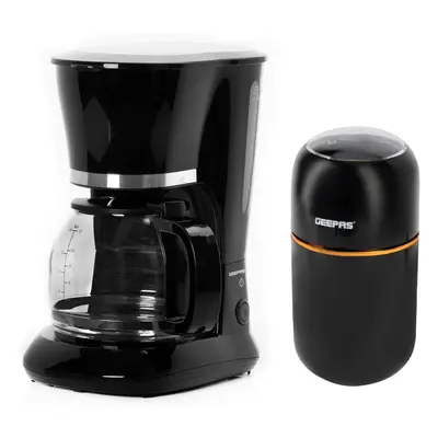 (Black) Geepas Coffee Machine & Coffee Grinder Combo Set