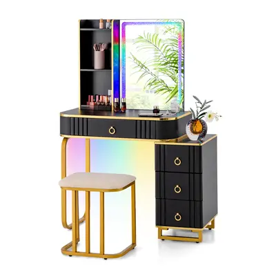 Dressing Vanity Table & Stool Set w/Mirror Lights Modes & Charging Station