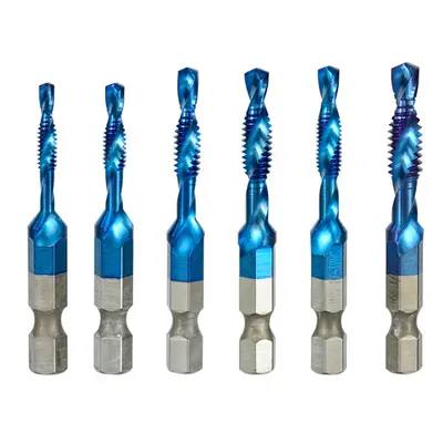 6Pcs Thread Tap HSS Screw Spiral Tap Drill Set 8-32 10-32 1/4-20NC Hexagon Shank Machine Plug Ta