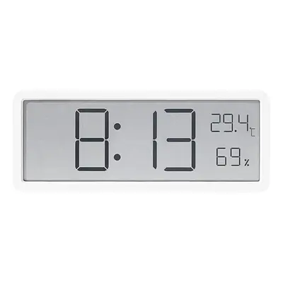 (White) LCD Digital Wall Clock with Temperature, Humidity, and Time Display - Battery Powered De