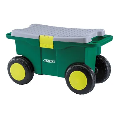 Draper Tools Garden Wheeled Tool Cart and Seat Trolley Storage Box Green