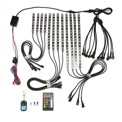 New AMBOTHER 12V 12pcs Color RGB LED Rock Effect Light Waterproof Kit Voice Remote Control For M