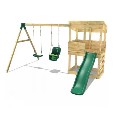 (Everglades - Swings) Rebo Wooden Lookout Tower Playhouse with 6ft Slide