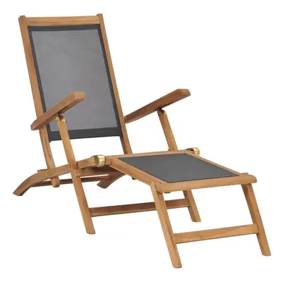 vidaXL Solid Teak Wood Deck Chair with Footrest Black Outdoor Sun Lounger