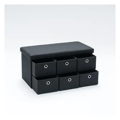 Folding Ottoman Storage Bench Drawer Black Compact Space-Saving