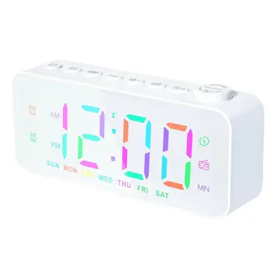 (White) LED Digital Alarm Clock with FM Radio, Dual Alarm, Snooze, USB Charging Port, and Dimmab