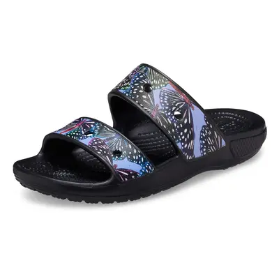 Crocs Unisex Classic Graphic Two-Strap Slide Sandals Butterfuly Print