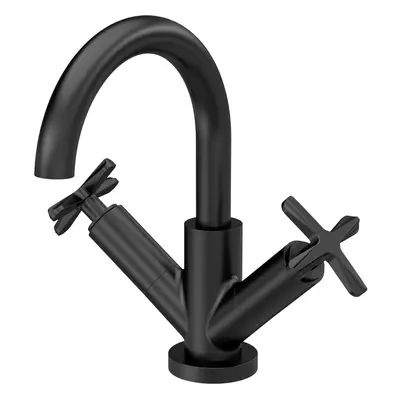 Connect Mono Basin Mixer Tap with Crosshead Handles & Push Button Waste - Matt Black - Balterley