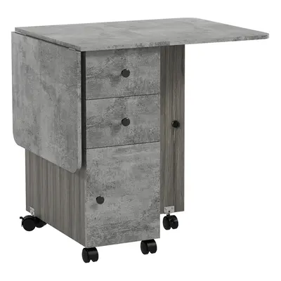 HOMCOM Folding Dining Table, Drop Leaf Table With Storage Drawers Grey Marble