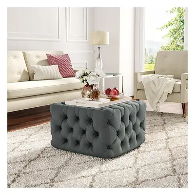 Grey Velvet Buttoned Tufted Footstool 62cm x 62cm x 40cm