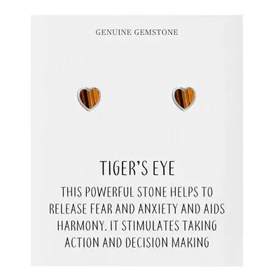 Philip Jones Tiger's Eye Heart Stud Earrings with Quote Card