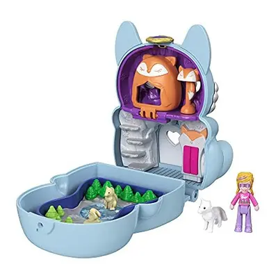 Polly Pocket Flip & Find Arctic Fox Compact, Dual Play Surfaces, Micro Polly Doll, Fox Figure, S