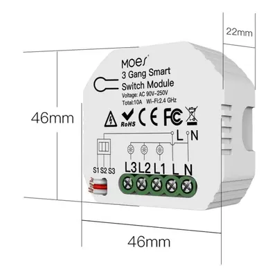 Mini WiFi Smart Light Switch Gang 1/2 Way Module Smart Life/Tuya App Control for Amazon Alexa an