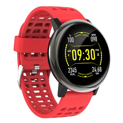 (Red) 24h Heart Rate Blood Pressure O2 Monitor 1.3inch IPS Full-touch Screen Bluetooth Music Wea