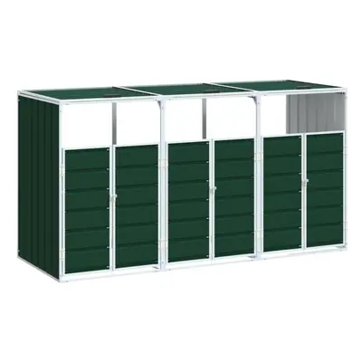 vidaXL Wheelie Bin Storage for Triple Bins Garden Trash Cover Green Steel