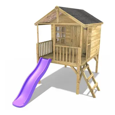 (Partridge, Purple) Rebo 5FT x 5FT Childrens Wooden Garden Playhouse on Deck with 6ft Slide