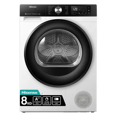 Hisense 3S Series DH3S802BW3 Wifi Connected 8Kg Heat Pump Tumble Dryer - White - A+++ Rated