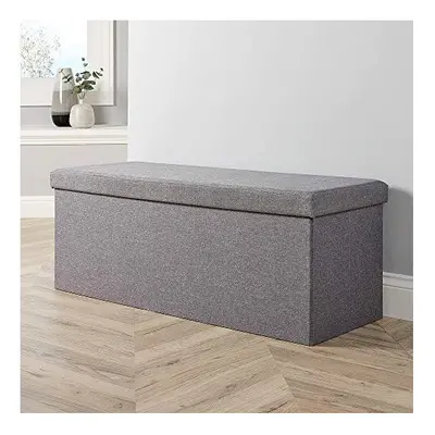 Home Source Extra Large Folding Ottoman Grey Fabric Storage Chest