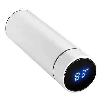 (White) 500ml Vacuum Thermos LCD Temperature Display Water Bottle Stainless Steel Double Wall In